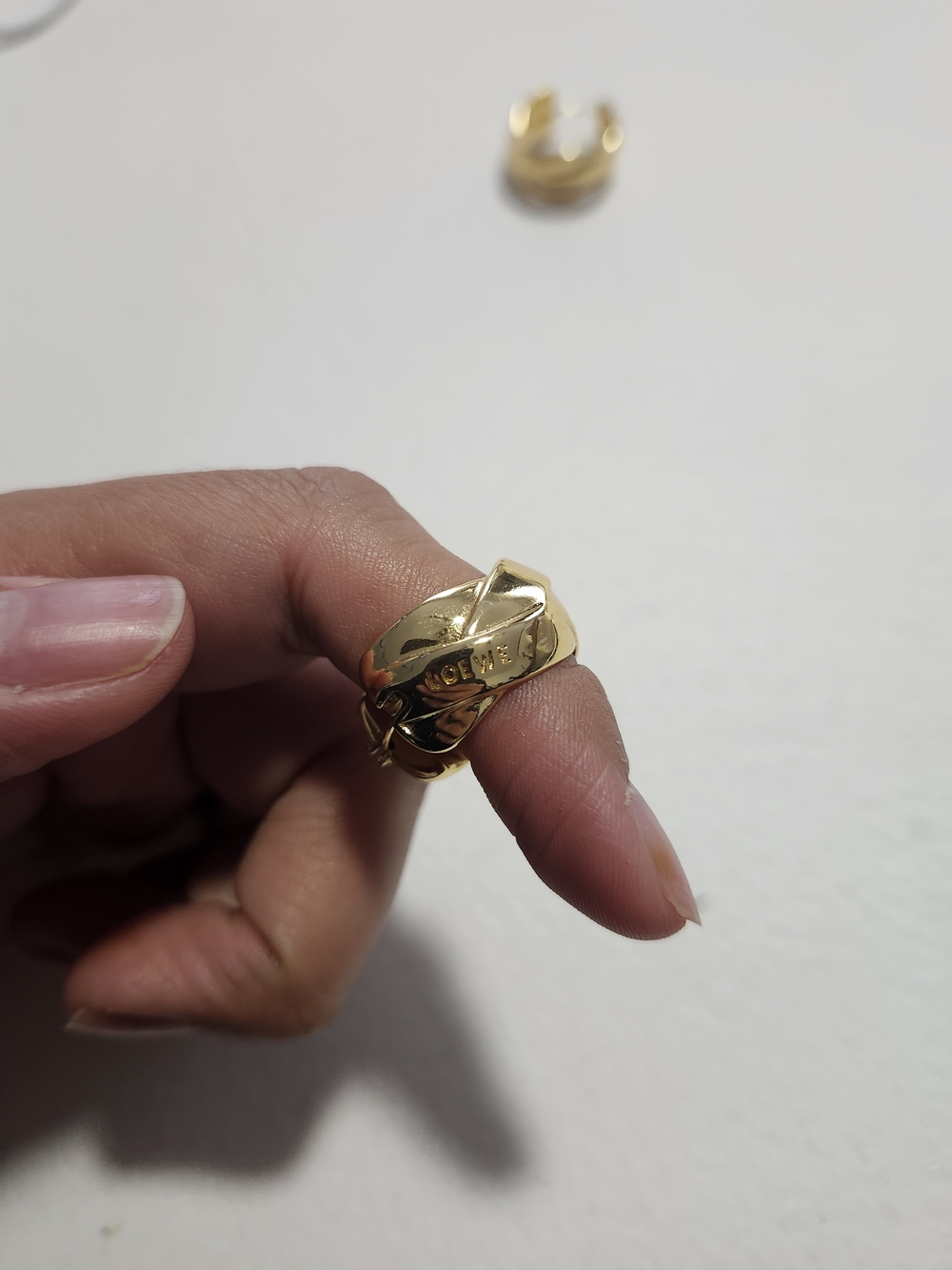 Gold Twisted Link Earrings - Shiny Yellow Gold Tone